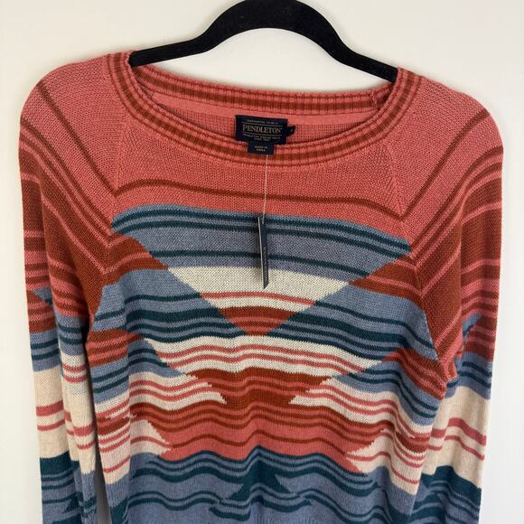 NWT Pendleton Womens Raglan 100% Cotton Tribal Ethnic Grey/Orange Sweater Small - Picture 4 of 9